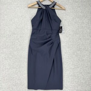 Alex Evenings Cocktail Dress Womens 2 Charcoal Embellished Halter Sheath